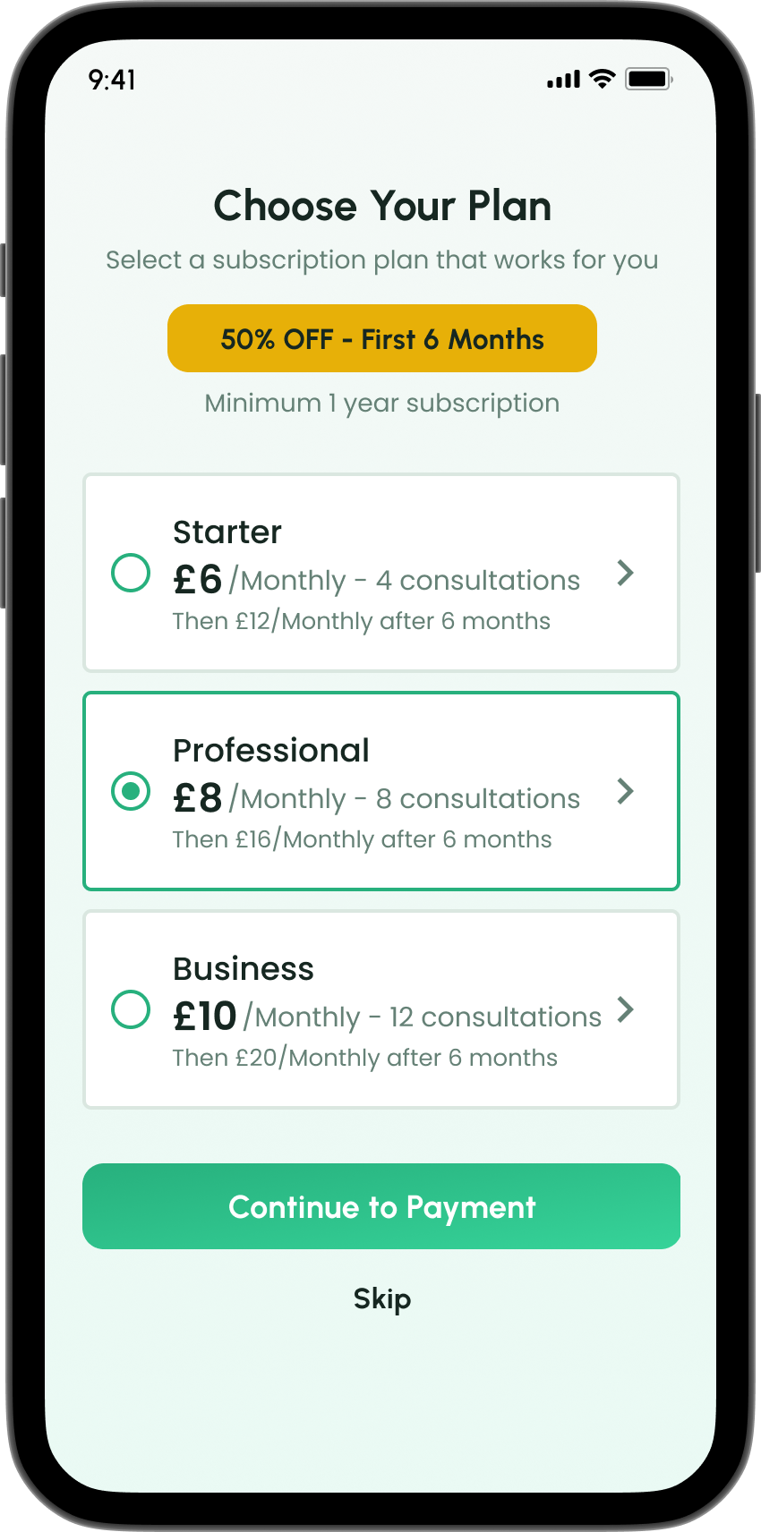 Subscription-Screen